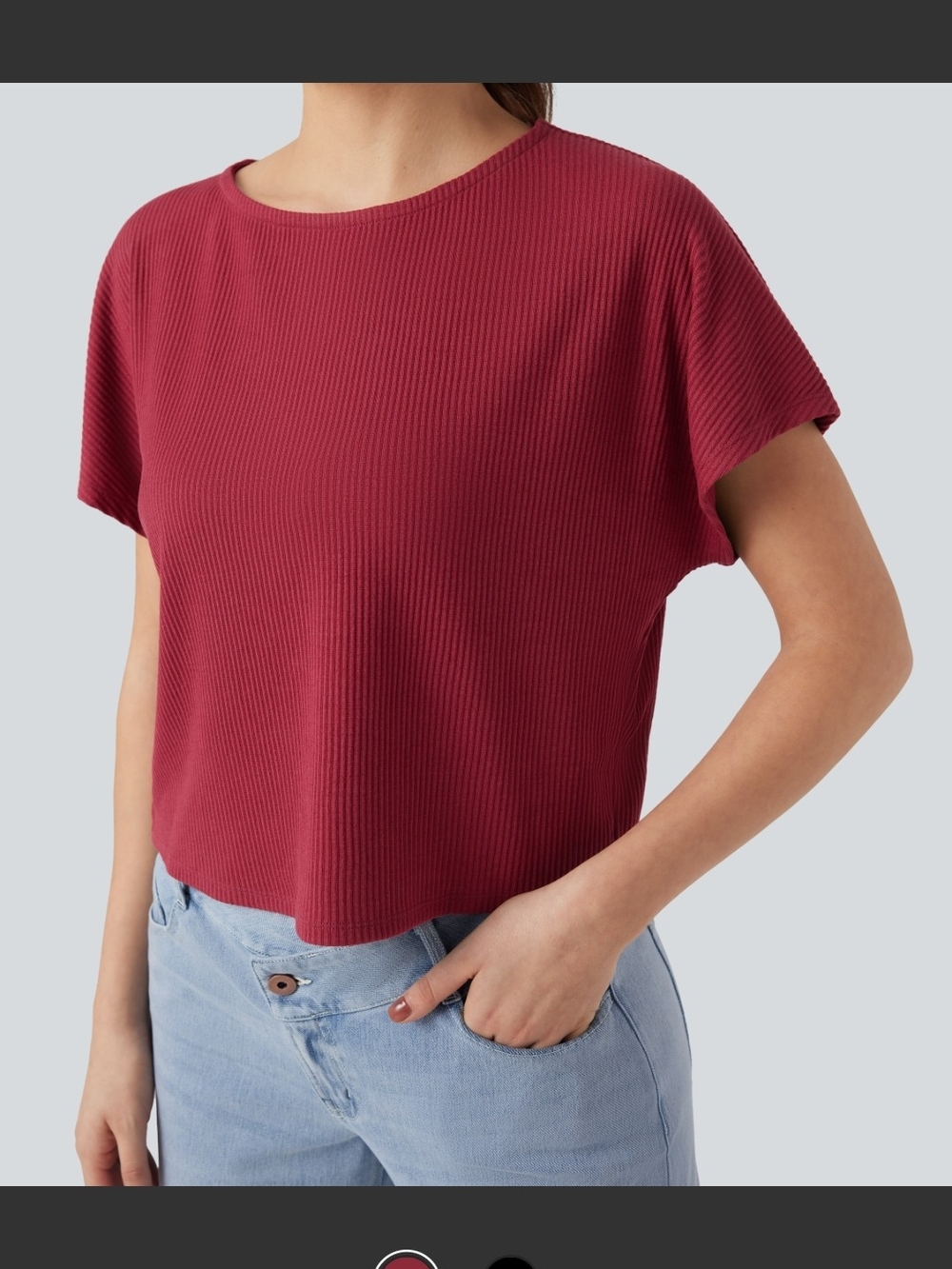 HALARA Ribbed Knit Batwing Sleeve Relaxed Casual T-Shirt